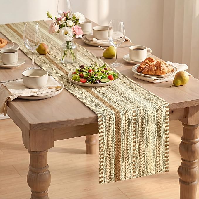 Artoid Mode Light Coffee Farmhouse Woven Table Runner, Seasonal Holiday Rustic Kitchen Dining Table Decoration for Home Party Decor 12x36 Inch