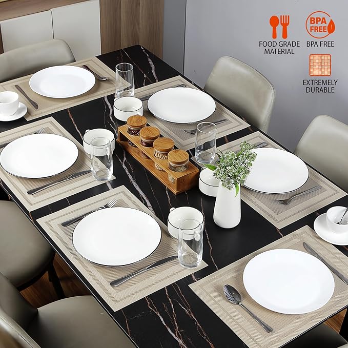 Placemats Set of 4,Washable,Heat and Stain Resistant Indoor/Outdoor Place mats,Vinyl Woven Non Slip Table Mats for Restaurant Table Protection,PVC Placemats(Beige,4PCS)