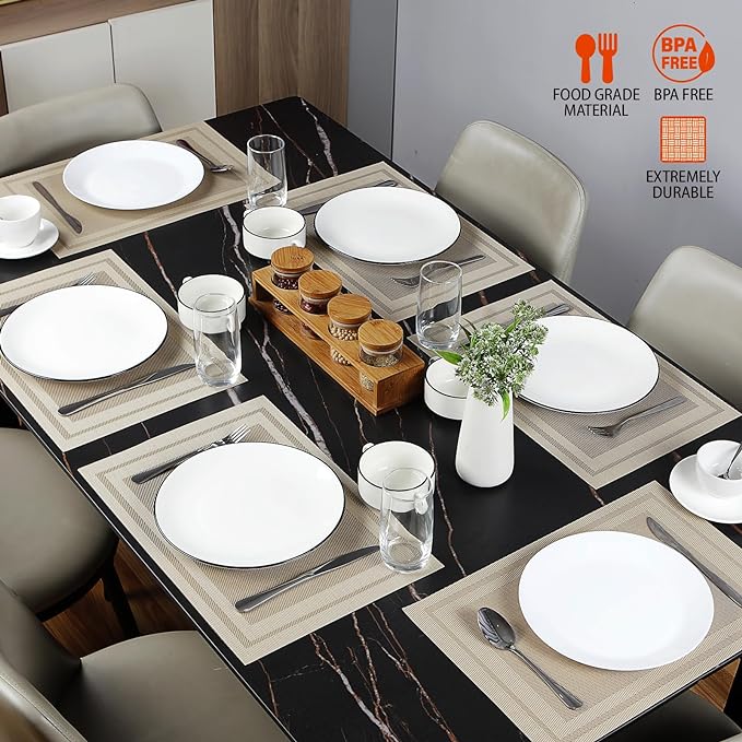 Placemats Set of 8,Washable,Heat and Stain Resistant Indoor/Outdoor Place mats,Vinyl Woven Non Slip Table Mats for Restaurant Table Protection,PVC Placemats(Beige,8PCS)