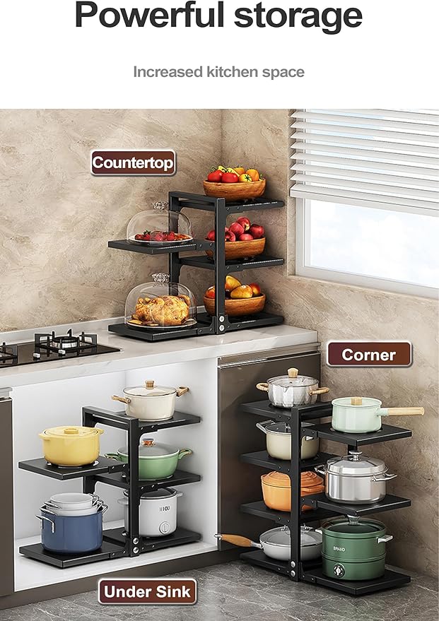 Pots and Pans Organizer for Cabinet, Heavy Duty Pot Pan Rack under Sink Organizers and Storage，Kitchen Cabinet Organizer with 7 Tiers