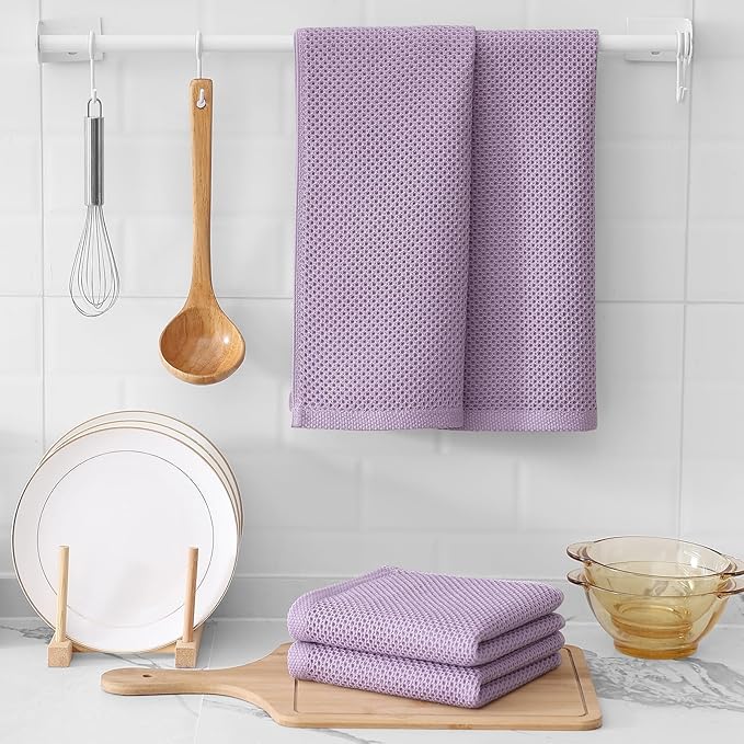 Kitinjoy 100% Cotton Waffle Weave Kitchen Hand Towels (13 X 28 Inches, Lavender), 12-Pack Super Soft and Absorbent Dish Towel for Drying Dishes