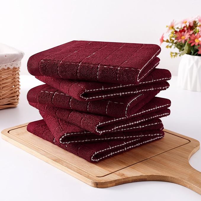 Homaxy 100% Cotton Terry Kitchen Dish Cloths, Ultra Soft and Absorbent Dish Towels for Kitchen, Suitable for Drying and Washing Dishes, 8 Pack, 12 x 12 Inches, Brick Red