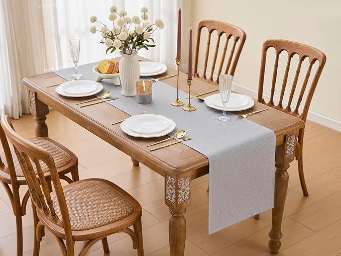 YATOJUZI Light Grey Table Runner Seasonal Summer Kitchen Dining Coffee Table Decoration 55 Inches Long Waterproof Neutral Farmhouse Rustic Table Runner Neutral Home Wedding Party Decor 16x55Inch