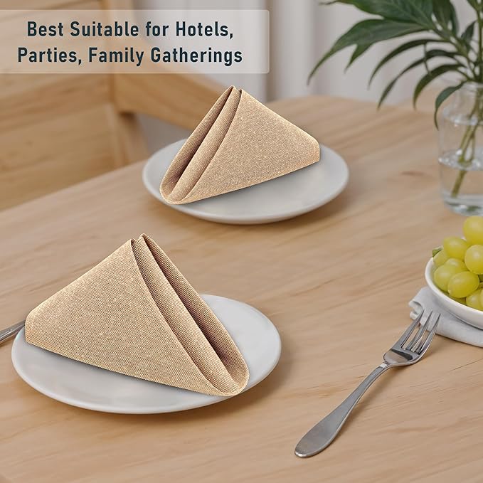 Ruvanti Cloth Napkins Set of 12, 18x18 Reusable Napkins Cloth Washable, Soft & Durable Table Napkin, Poly Cotton Fabric Dinner Napkins for Parties, Christmas, Thanksgiving, Weddings - Honey