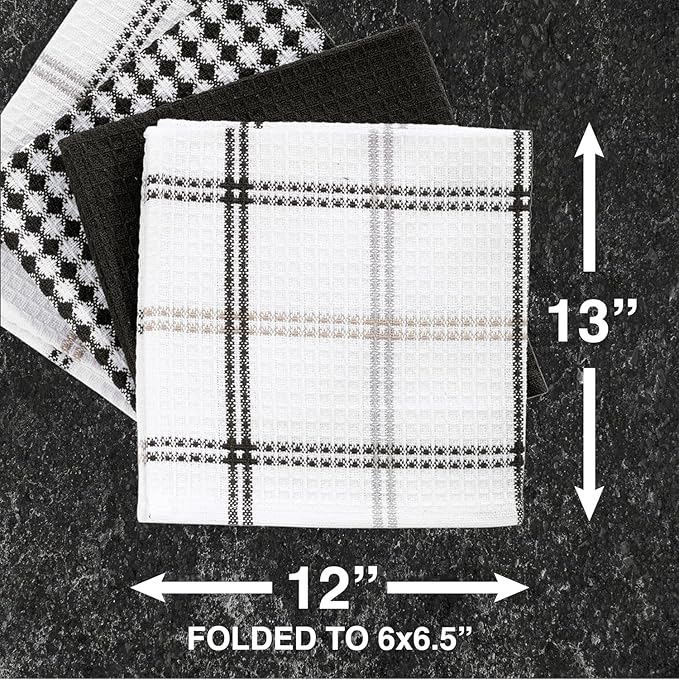 T-Fal Premium Waffle Dish Cloths: Highly Absorbent, Super Soft Long Lasting - 100% Cotton, 12"x13" Flat Waffle Dish Towel for Cleaning & Drying Dishes, (4-Pack), Neutral
