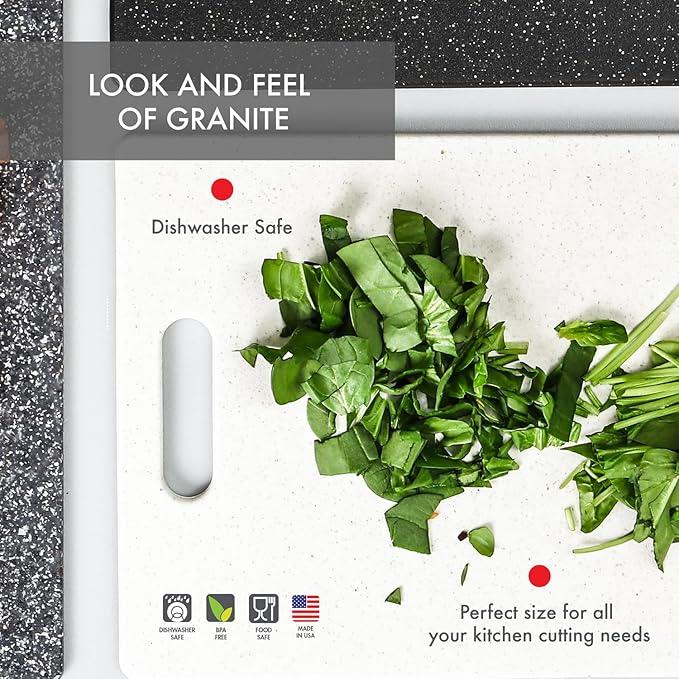Dexas Superboard Cutting Board with Handle 11 x 14.5 inch Oatmeal Granite, Kitchen Prep Board, Dishwasher Safe, Non-Porous Poly Surface, Made in USA