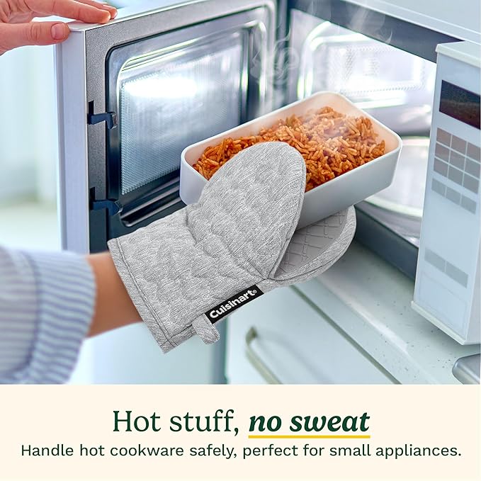 Cuisinart Silicone Mini Oven Mitts–5” x 8.5” Heat-Resistant Kitchen Mitts for Oven with Non-Slip 100% Silicone Palm, Cotton Filling, and Hanging Loop–Durable Oven Mitt Set for Cooking & Baking