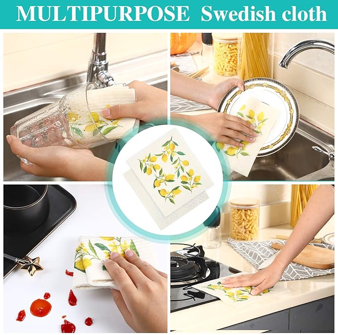 Boao Set of 6 Lemon Kitchen Dishcloths Cleaning Cloths Absorbent Cloth No Odor Reusable Dish Towel for Kitchen, Hand, Counter Wipes Practical Gifts
