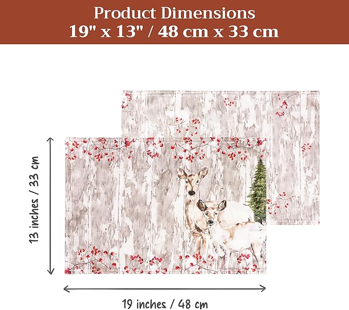 Maison d' Hermine Placemats Set of 4 100% Cotton Washable Cloth Place Mats, Reusable Table Mats for Thanksgiving Christmas Decorations Kitchen Dining Party Wedding (Mountain Life, 13" x 19")