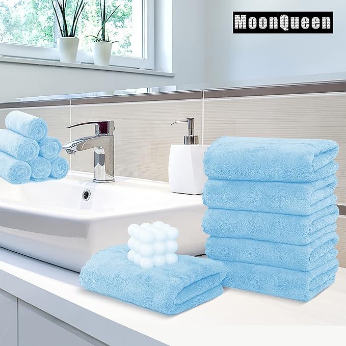 MOONQUEEN 18 Pack Premium Hand Towels - Quick Drying - Microfiber Coral Velvet Highly Absorbent Towels - Multipurpose Use as Hotel, Bathroom, Shower, Spa, Hand Towel 16 x 28 inches (Aquamarine)