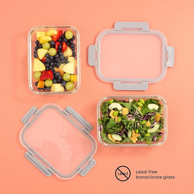 JoyJolt Glass Food Storage Containers with Lids. 5 Pack Glass Meal Prep Containers Reusable 35oz Single Compartment Airtight Container Set. Lunch Containers for Adults and Kitchen Storage Containers