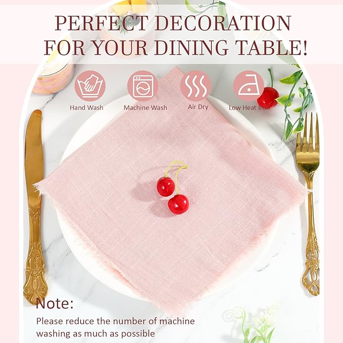 Preboun 24 Pcs Fringe Napkins Bulk Cloth Cotton Soft 17 x 17 Inch Rustic Reusable Washable Festive Square Table Napkins with Fringe for Parties Wedding Restaurant Table Accessory (Dusty Rose)
