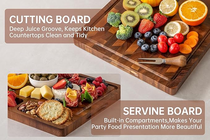 THETCHRY Walnut Wood Cutting Boards for Kitchen, End Grain Chopping Board Double Sided, Large Cutting Board with Handle, Charcuterie Butcher Block for Meal Prep & Serving with Gift Box, 17"×13"×1"