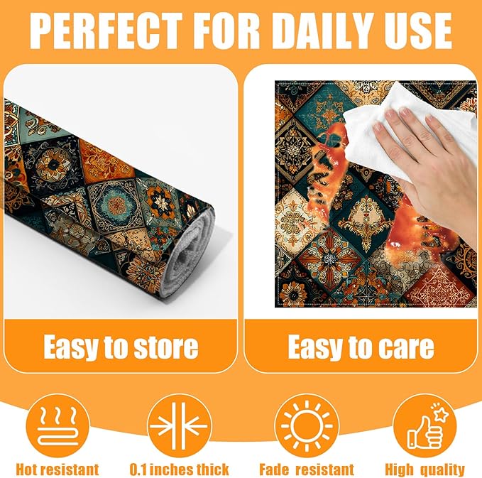Colorful Bohemian Placemats Set of 6,12 x 18 Inch Table Mats Washable Heat Resistant Linen Fabric Rectangle Place Mat for Party Home Kitchen Dining
