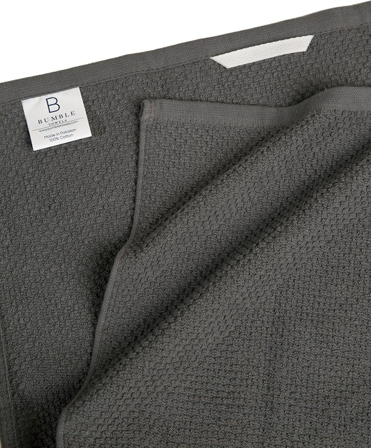 Premium Kitchen Towels (16”x 26”, 6 Pack) | Large Cotton Kitchen Hand Towels | Popcorn Striped Design | Dish Towels | 430 GSM Highly Absorbent Tea Towels Set with Hanging Loop | Gray