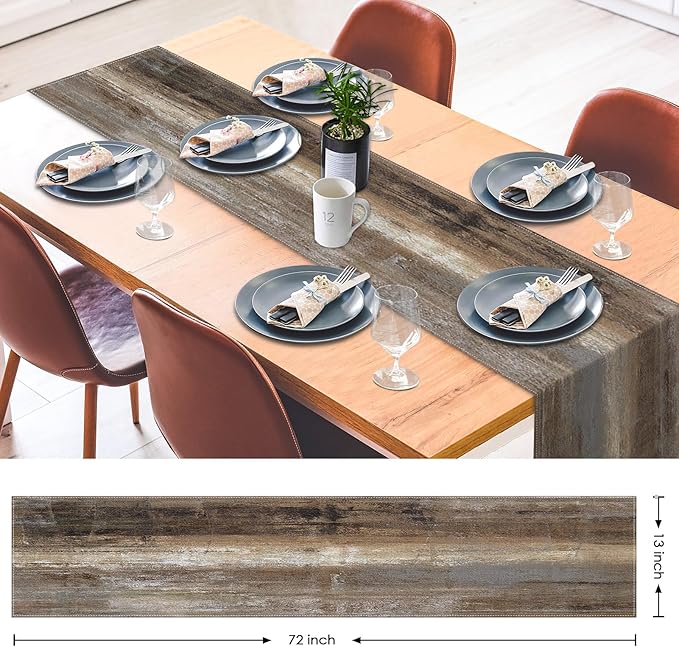 Emvency Farmhouse Table Runner, Abstract Grey and Dark Brown Art Painting for Kitchen Coffee Table Family Dinners Holiday Parties Wedding Events Decor(13x72 inch)