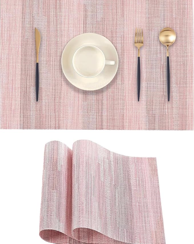 Misty Rose Placemats Set of 2 - Heat Resistant Non-Slip Place mats for Dining Table, Washable Durable PVC Vinyl Woven Table Mats (Misty Rose, 2)