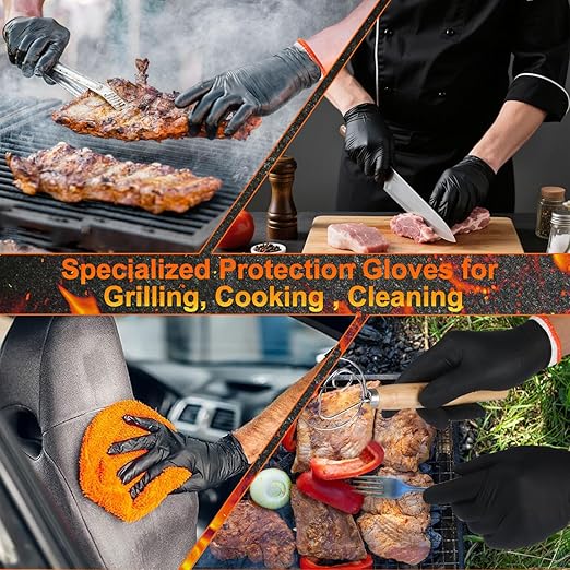 ANBOSON BBQ Gloves for Cooking Baking Grilling, 100 Count Disposable Nitrile Gloves and 4 Count Cotton Glove Liners Washable (6mil Nitrile, X-Large)