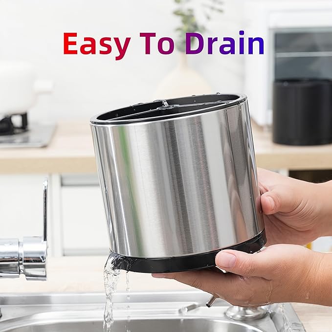 LIBODOUR Kitchen Utensil Holder Extra Large 360°Rotating For Counter Organizer Stainless Steel Storage Cooking Silverware Caddy 3 Compartment Flatware Spoon Spatula Tool Cutlery Container