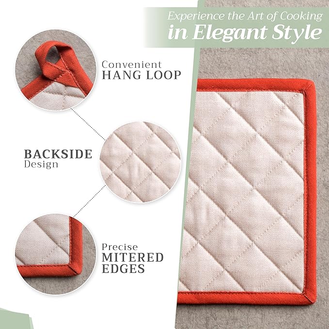 Maison d' Hermine Pot Holders 100% Cotton Heat Resistant Potholders 8" x 8" Hot Pads with Loop for Thanksgiving Christmas Decorations BBQ Cooking Baking Handling Hot Pans (Pack of 1, Potiron)