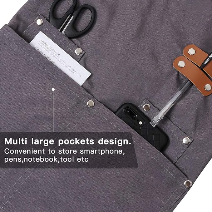 Mignongirl Chef Apron,Cross Back Apron for Men Women with Adjustable Straps and Large Pockets,Canvas,M-XXL (Grey)