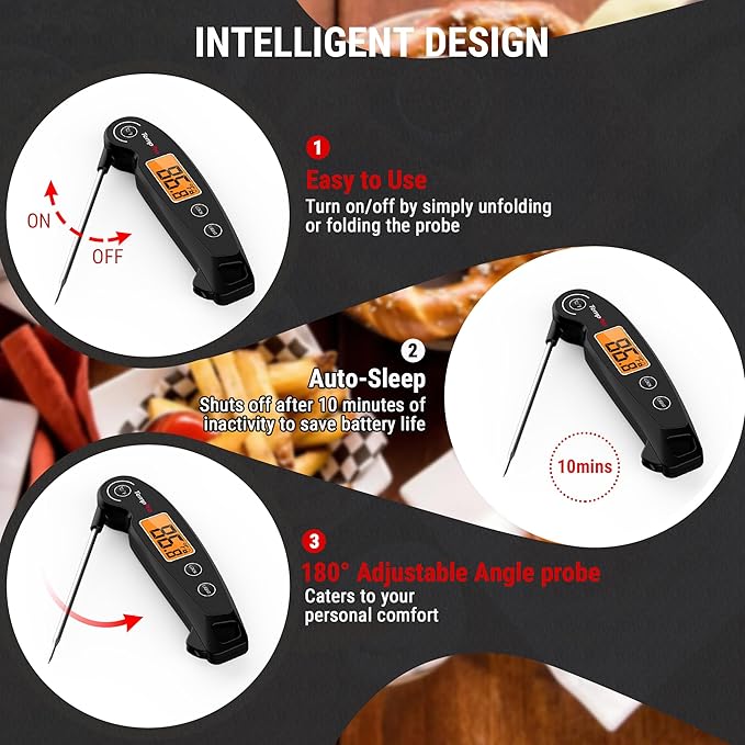 ThermoPro TP605 Instant Read Meat Thermometer for Cooking, Waterproof Digital Food Thermometer with Large Backlit LCD, 180° Foldaway Probe Kitchen Thermometer for Grilling, Smoking & Candy Making