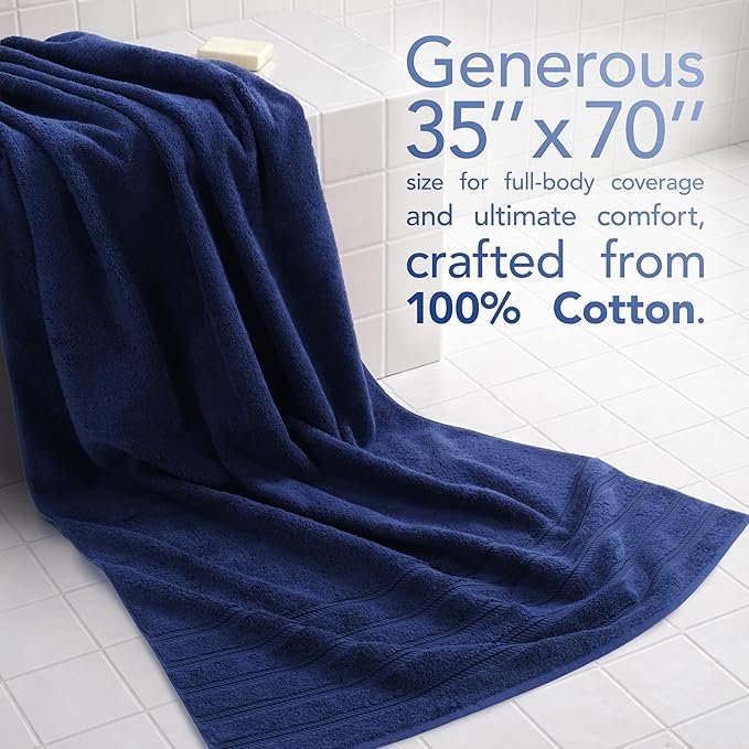American Soft Linen 35x70 Jumbo Large Bath Towel, 600 GSM 100% Cotton Turkish Bath Sheet, Oversized Luxury Bath Towel for Bathroom Beach and Pool, Navy Blue