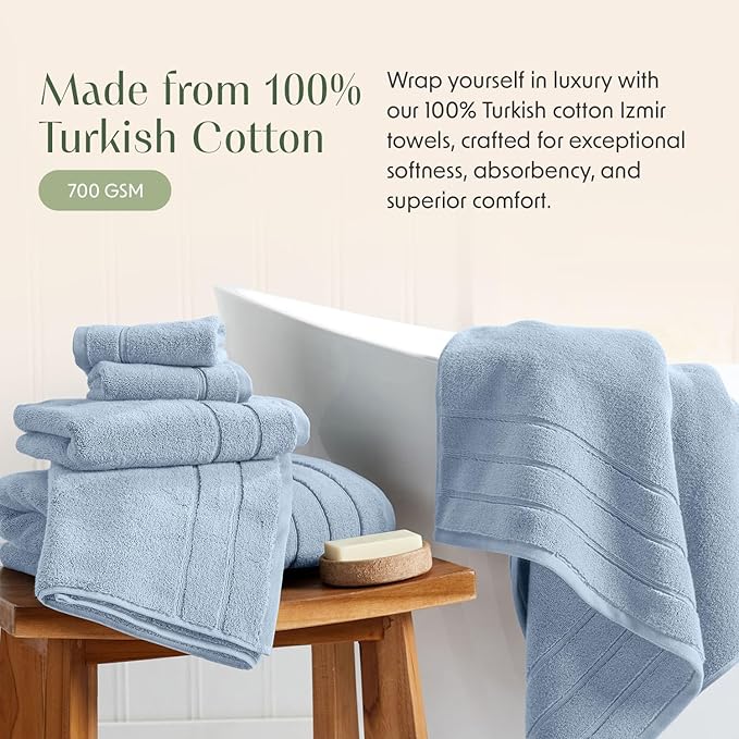 Springtree Home Luxury Turkish Cotton Bath Towels | 100% Turkish Cotton | Premium Bath Towels | Ultra Soft Thick Plush & Highly Absorbent | Luxury Hotel & Spa Quality Bathroom Towels | Blue Fog