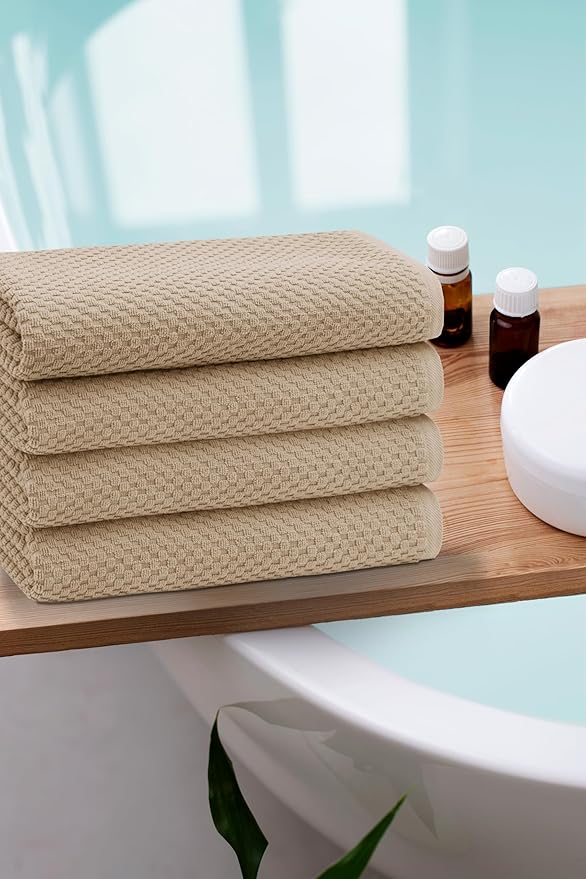 COTTON CRAFT Waffle Bath Towel - Set of 4 Luxury Euro Spa Waffle Weave Towels - 100% Ringspun Cotton Bath Towel - Super Absorbent Quick Dry Bath Towel Set - Oversized 30 inches x 56 inches - Linen