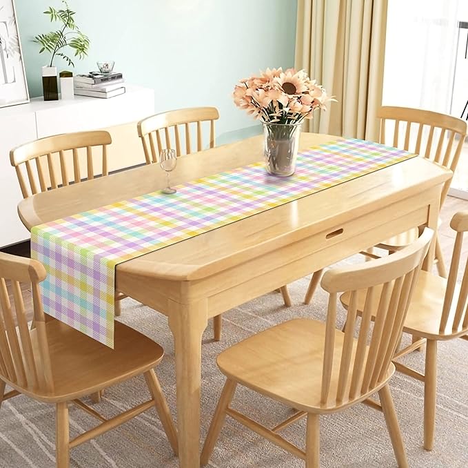Nepnuser Linen Spring Easter Buffalo Check Plaid Table Runner 90 inches Long Rustic Farmhouse Home Dining Room Kitchen Table Decor
