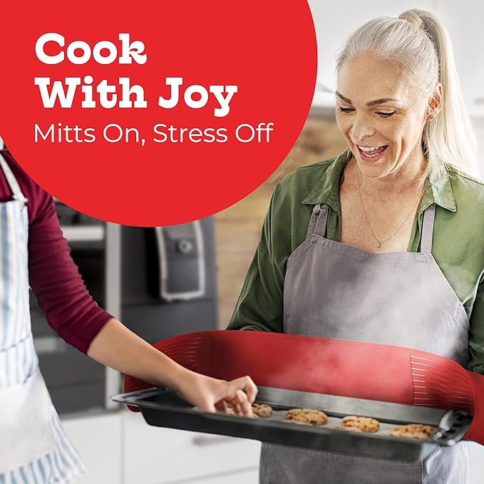 Big Red House Red Double Oven Mitt Kitchen Protection - Pack of 1-32" Long - Heat Resistant Cotton Professional Grade with Terrycloth Lining