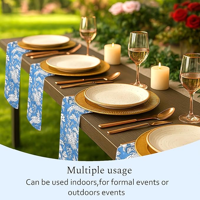 CPC Cloth Napkins Set of 4 Cotton Printed Dinner Block Print Napkins I Wedding Cocktail Cloth Floral Napkins I 18x18 in I Blue Sapphire