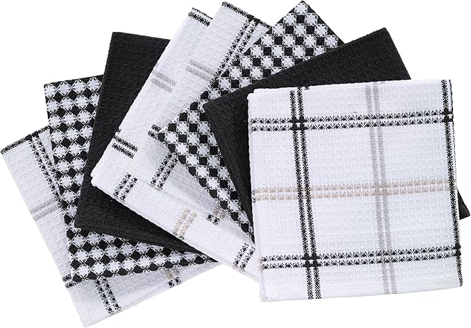T-Fal Premium Waffle Dish Cloths (8-Pack), 12"x13" Highly Absorbent, Super Soft Long Lasting 100% Cotton Flat Waffle Dish Towel for Washing Dishes, Neutral