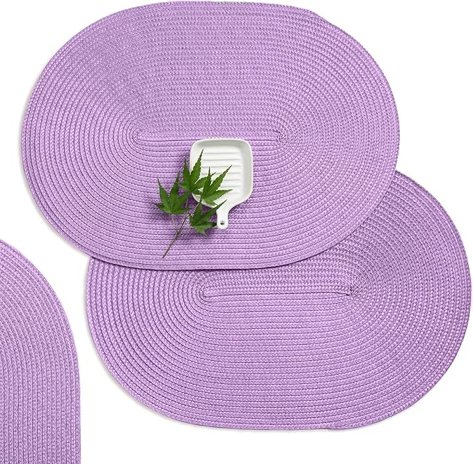 AHHFSMEI Placemats Set of 6 for Dining Table Washable Woven Non-Slip 18x12 inches Placemat Heat-Resistant Durable Table Mats for Dining Table Easy to Clean(Lavender Purple)