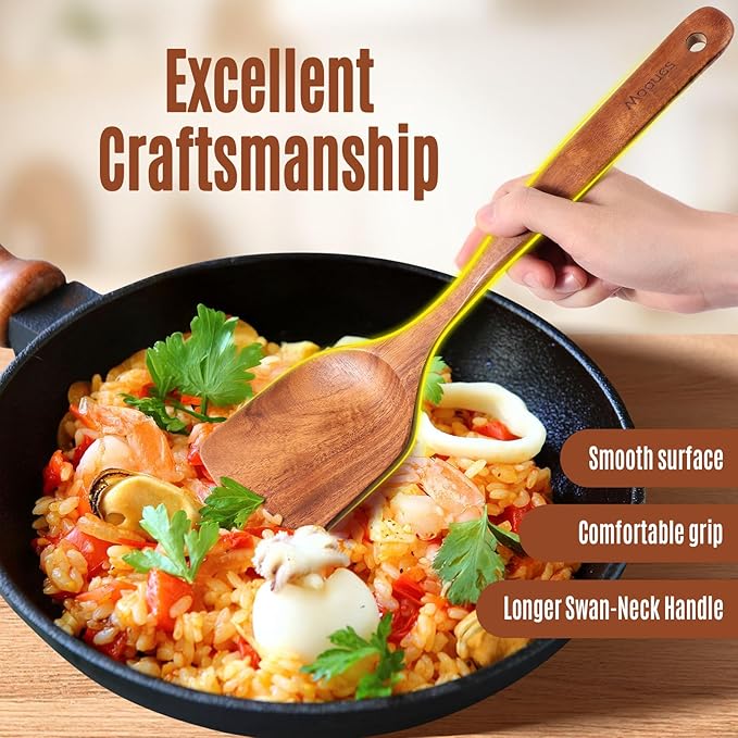 Wooden Spoons for Cooking, 9 PCS Teak Wood Cookware Utensil Set - Smooth Finish, Non-Stick, Comfortable Grip, Heat Resistant Kitchen Utensils Gift Box