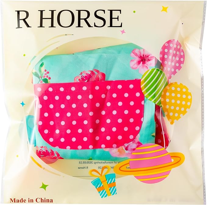 R HORSE Kid Apron and Chef Hat Set - 2Pcs Green Floral Toddler Kitchen Apron for Girls, Adjustable Role Play Costume Pretend Play Toy for Cooking Baking Painting Birthday Gift for Kids Ages 3-6