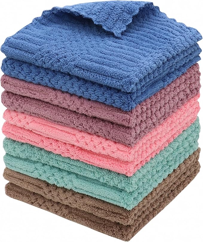 Microfiber Cleaning Cloth Lint Free Cleaning Rags, 10 Pack Fast Drying Dish Rags for Cleaning, Super Absorbent Kitchen Dish Cloths for Wash Dishes,12 in x 12 in, Mix Color