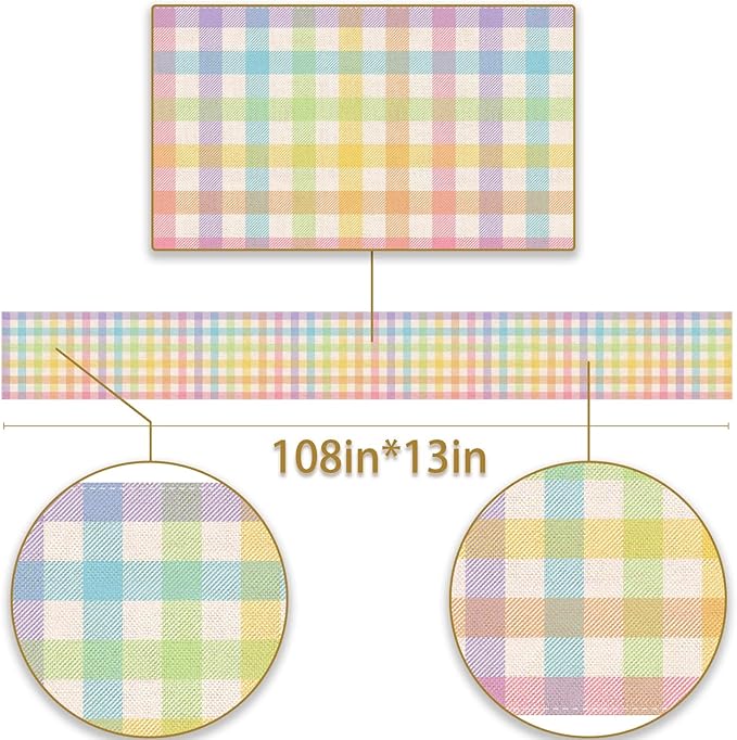 Pudodo Easter Buffalo Plaid Check Table Runner Spring Holiday Farmhouse Fireplace Kitchen Dining Room Home Party Decoration (13" x 108")