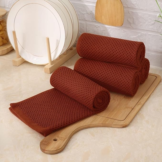 Kitinjoy 100% Cotton Waffle Weave Kitchen Hand Towels, 6-Pack Super Soft and Absorbent Dish Towel for Drying Dishes (13 X 28 Inches, Rust)