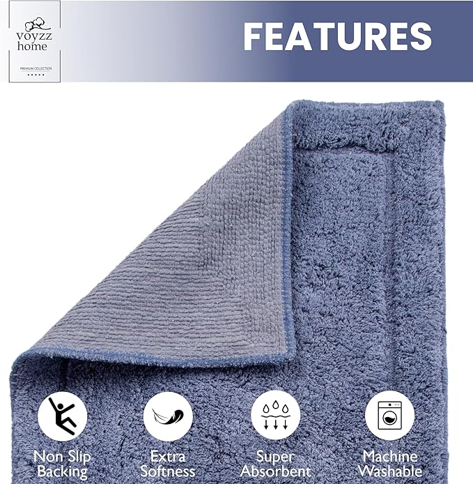 voyzz home Luxurious 100% Cotton Bathroom Rug Mats - Featuring Ultra-Soft Plushness, Non-Slip Design, Thickness, and Washability. Enhancing Home Decor, Bath Mat Measuring 20"x32" Plain Blue.…