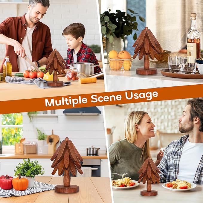 Wooden Tree Coasters, Trivets for Hot Dishes - Set of 3 for Easy Storage - Suited for Hots/Pans/Bowl/Teapot/Hot Holders - Multifunctional Ornaments (Dark - 3 PCs)
