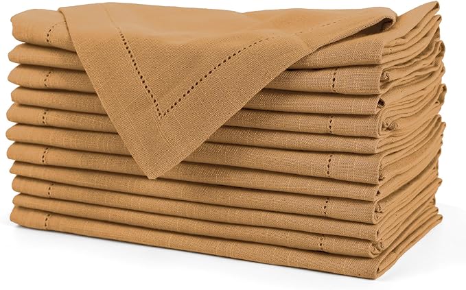 FINGERCRAFT Cloth Napkin Hemstitched 20x20 Inch Generous Picot Hem, Mitred Corner, Everyday Use Premium Quality High GSM and Good Absorbency Set of 12 Easter Color Beige Brown