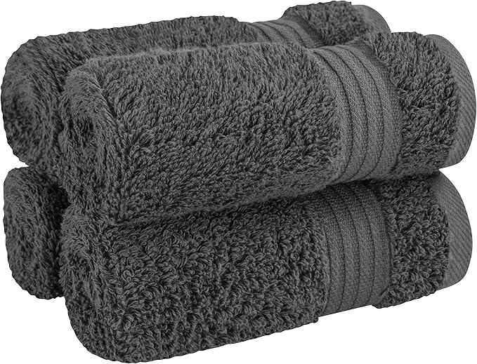 Cotton Paradise 100% Cotton Turkish Washcloth Set for Bathroom, 4 Piece Soft Absorbent Small Towels Wash Rags, Dark Gray