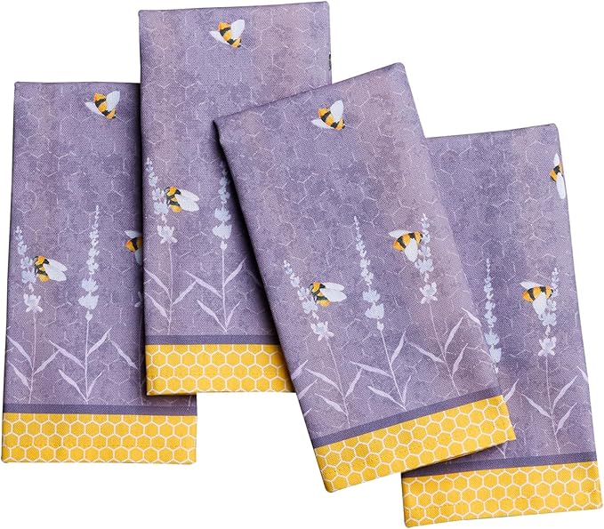 Maison d' Hermine Cloth Napkins Set of 4 100% Cotton Everyday Reusable Square Napkins Cloth Washable Dinner Wedding Restaurant Gifts for Mothers Day Spring/Summer (Bees are Buzzing, 18" x 18")
