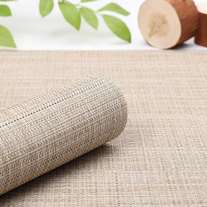 Myir JUN Placemats Set of 10, Vinyl Woven Placemats Place Mats Indoor Set of 10 Washable Table Mats Non-Slip Place mats for Dining Table (Beige)