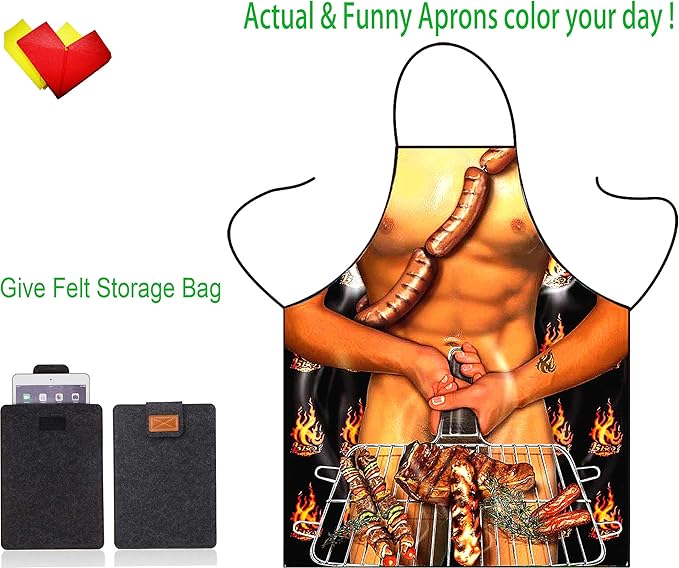 Men Women Funny Cute Cooking Baking BBQ Apron Gift for Adult Party Costume (Grill)