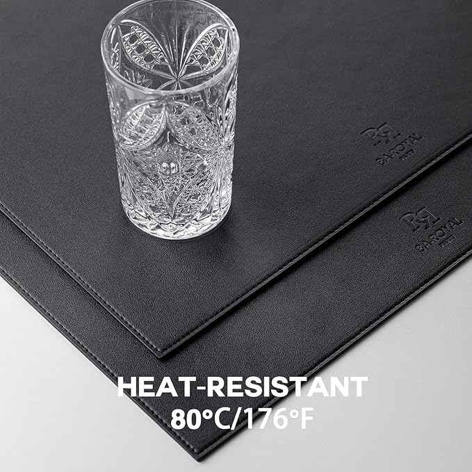 Faux Leather Placemats Set of 4 Vinyl Washable Wipeable Table Mats for Kitchen Dining Table Heat Resistant Waterproof Modern Indoor/Outdoor Placemats Non-Slip Easy Clean Place Mats (Black)