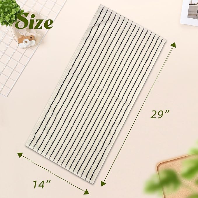 Jacquotha Black and White Striped Hand Towels for Bathroom, Vintage Kitchen Decor, Guest Use, Adults & Kids, Natural Cotton, 14” x 29”