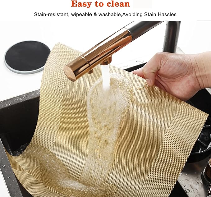 Placemats Set of 12,Washable,Heat and Stain Resistant Indoor/Outdoor Place mats,Vinyl Woven Non Slip Table Mats for Restaurant Table Protection,PVC Placemats(Gold 12PCS)