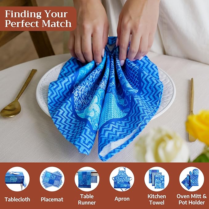 Maison d' Hermine Cloth Napkins Set of 4 100% Cotton Everyday Reusable Square Napkins Cloth Washable Dinner Party Wedding Restaurant Gifts for Mothers Day Spring/Summer (Indigo Love, 20" x 20")